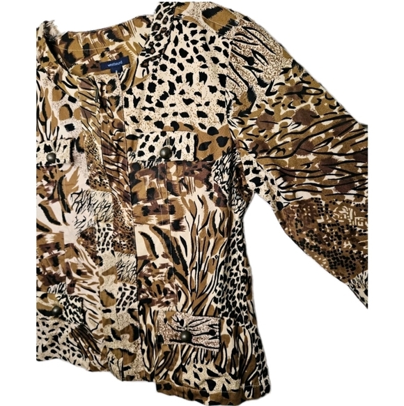 Westbound brown animal print denim blazer with pockets and zip down Size Medium - Picture 5 of 14